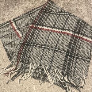 Plaid Blanket Scarf with Fringe Edging